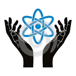 Hands with atom vector symbol.