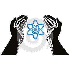 Hands with atom vector symbol.