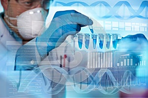 Hands of biomedical engineer genetic working whit microtubes in biotechincal laboratory