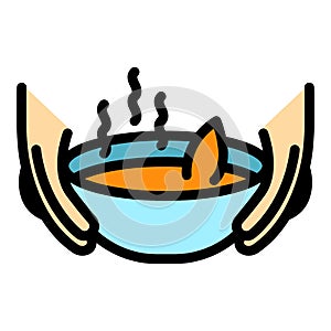 Hands bowl icon color outline vector