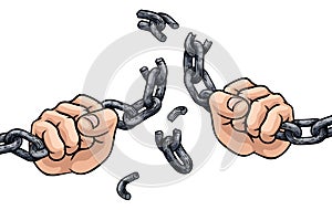 Hands Breaking Chain Links Freedom Design