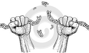 Hands Breaking Chain Links Freedom Design