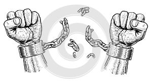 Hands Breaking Chain Shackle Handcuffs photo