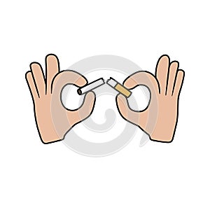 Hands breaking the cigarette