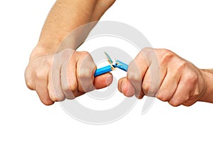 Hands breaking pencil
