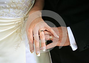 Hands of bride and bridegroom