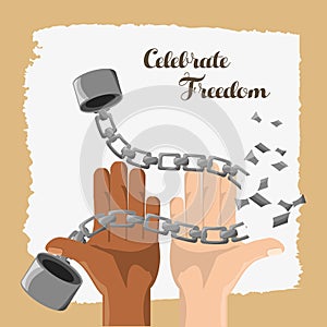 Hands broken of chain to celebrate freedom day