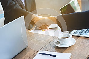 Hands of business asian woman cooperate on conference table,successful business concept