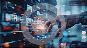 Hands of business man touching on big data network connection, Generative AI