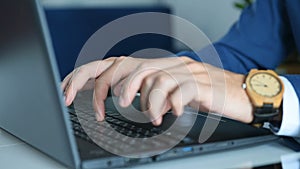 Hands Businessman Typing On Laptop Computer
