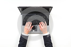 Hands businesswoman and black laptop