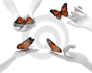 Hands and butterflies