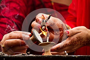 Hands and candle blessings, Teej festival, Durbar Square, Kathma photo