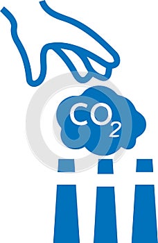 Hands capture co2 cloud icon, co2 cloud icon, co2 hand capture blue vector icon