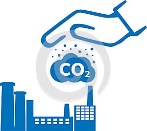 Hands capture co2 cloud icon, co2 cloud icon, co2 hand capture blue vector icon
