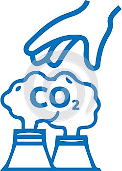 Hands capture co2 cloud icon, co2 cloud icon, co2 hand capture blue vector icon