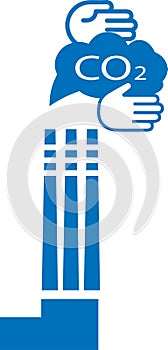 Hands capture co2 cloud icon, co2 cloud icon, co2 hand capture blue vector icon