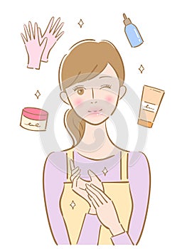 Hands care young woman illustration. Beauty and healthy skin care concept