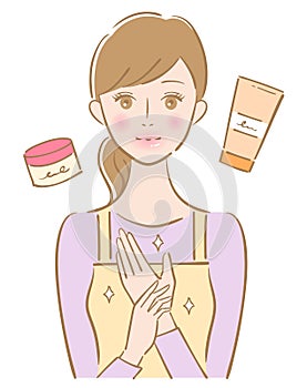 Hands care young woman illustration. Beauty and healthy skin care concept