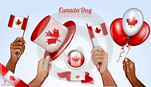 Hands Celebrate Canadian First of July Holiday Symbols