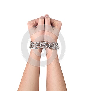 Hands with chain wrapped around them