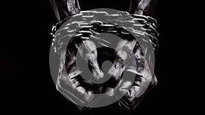 Hands chained in chains isolated on black background. Generated AI