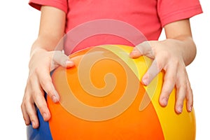 Hands of child had great closeup inflatable ball