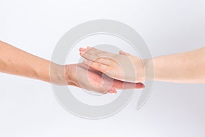 Hands clap in front of white background