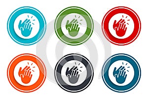 Hands clap icon flat vector illustration design round buttons collection 6 concept colorful frame simple circle set