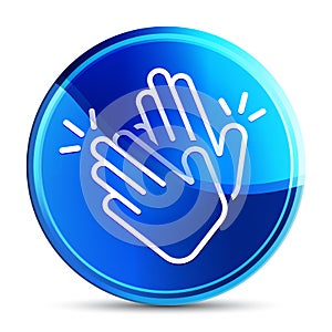 Hands clap icon glassy vibrant sky blue round button illustration