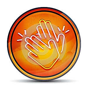 Hands clap icon shiny bright orange round button illustration
