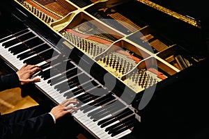 Hands of classical pianist playing his piano during a concert