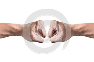 Hands with clenched a fist isolated white background