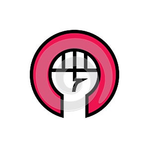 Hands clenched logo design, revolution proletarian protest icon, fist male hand symbol, international labour day logo - Vector