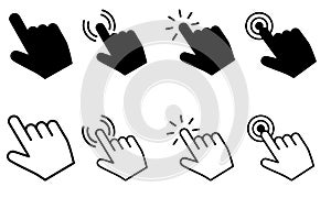 Hands clicking icons collection. Hand click pointer set.