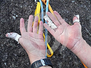 Hands of climber