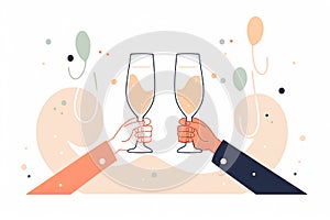 hands clinking champagne glasses. Celebration toast. Generative ai