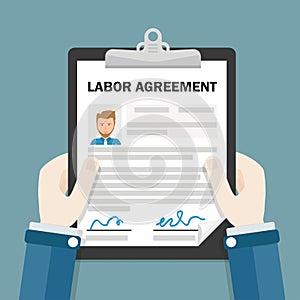 Hands Clipboard Labor Agreement