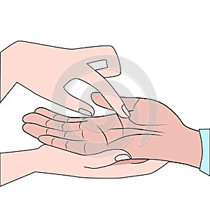 Hands close up. Fortunetelling, esotericism, palmistry. Vector