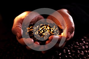 Hands with coffeebeans