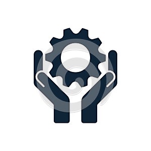 Hands with cog wheel or gear icon