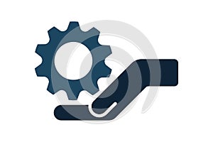Hands with cog wheel or gear icon