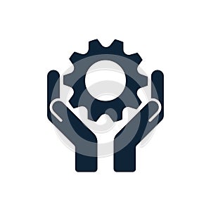 Hands with cog wheel or gear icon photo