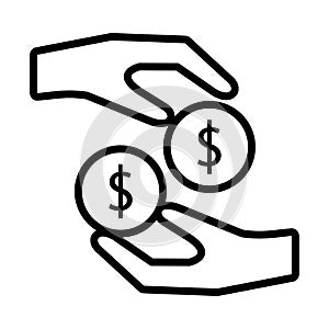 Hands with coins dollars money isolated icon