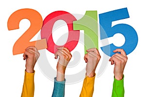 Hands with color numbers shows year 2015