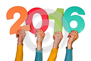 Hands with color numbers shows year 2016