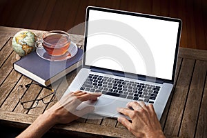 Hands Laptop Computer Desk Home Office