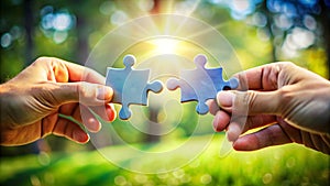 Hands Connecting Puzzle Pieces - Symbol of Teamwork, Partnership, and Problem Solving