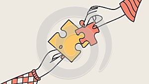 Hands Connecting Puzzle Pieces, Teamwork and Solutions, vector design Generative AI