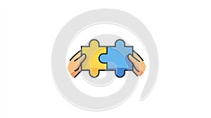 Hands Connecting Yellow and Blue Puzzle Pieces